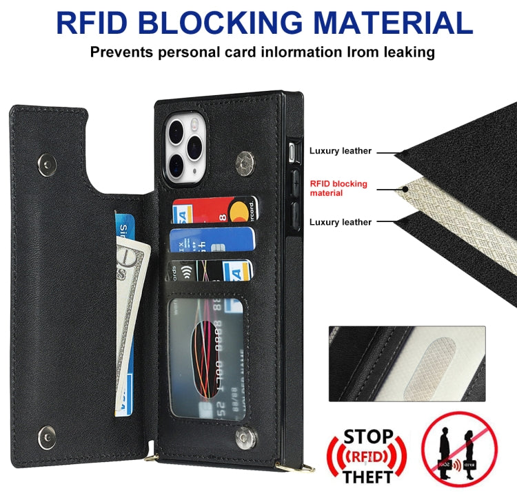 For iPhone 12 Pro Max Cross-body Square Double Buckle Flip Card Bag TPU+PU Case with Card Slots & Wallet & Photo & Strap
