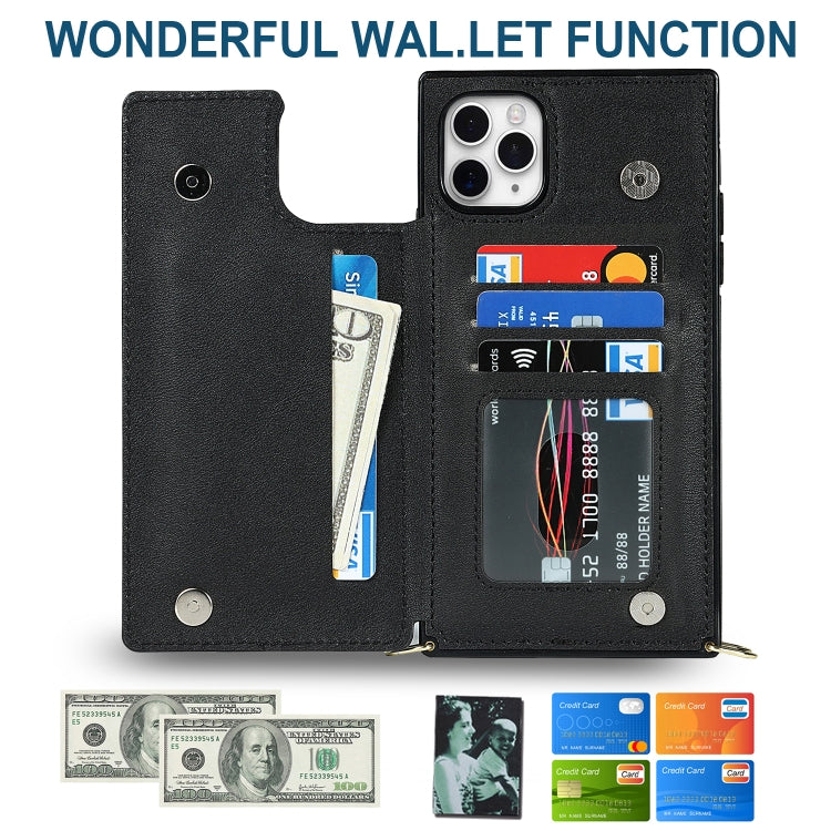 For iPhone 12 Pro Max Cross-body Square Double Buckle Flip Card Bag TPU+PU Case with Card Slots & Wallet & Photo & Strap