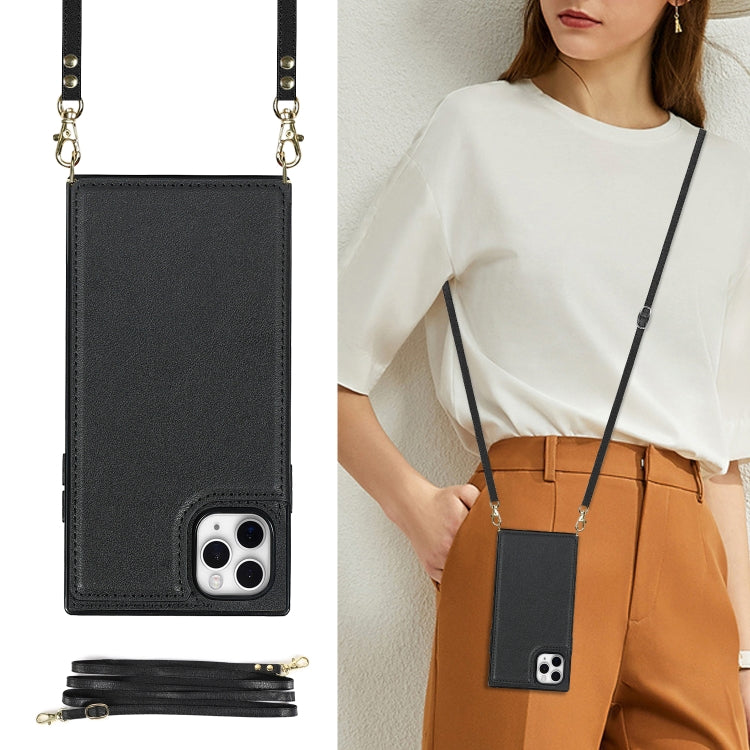 For iPhone 12 Pro Max Cross-body Square Double Buckle Flip Card Bag TPU+PU Case with Card Slots & Wallet & Photo & Strap