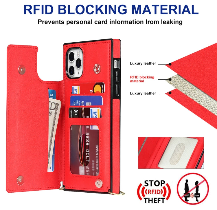 For iPhone 12 Pro Max Cross-body Square Double Buckle Flip Card Bag TPU+PU Case with Card Slots & Wallet & Photo & Strap