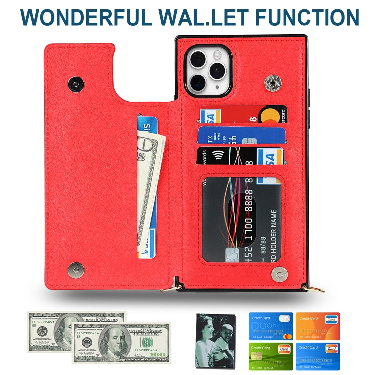 For iPhone 12 Pro Max Cross-body Square Double Buckle Flip Card Bag TPU+PU Case with Card Slots & Wallet & Photo & Strap