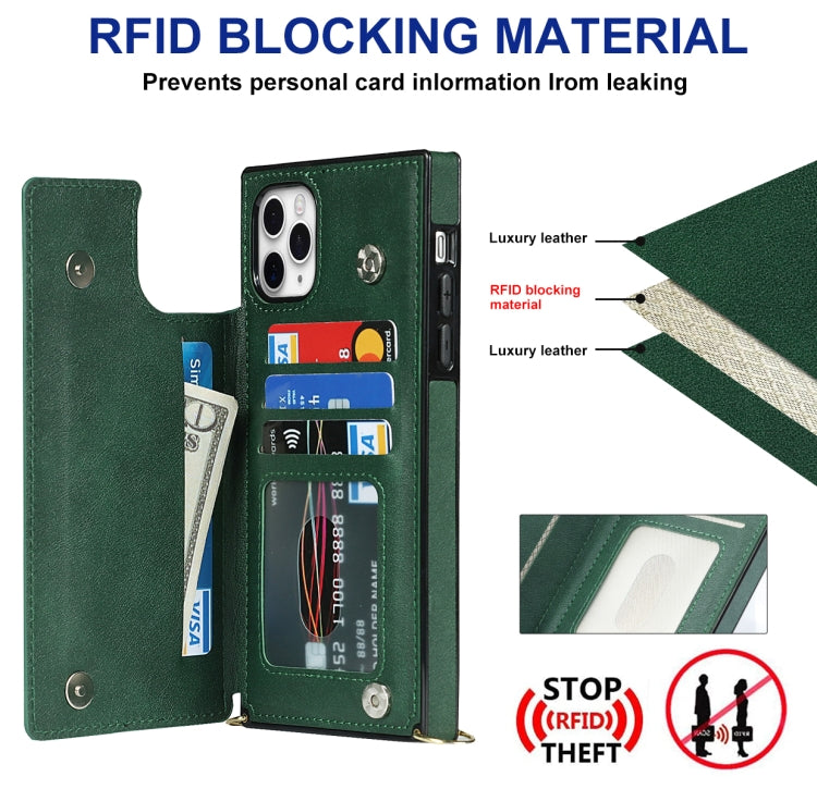 For iPhone 12 Pro Max Cross-body Square Double Buckle Flip Card Bag TPU+PU Case with Card Slots & Wallet & Photo & Strap
