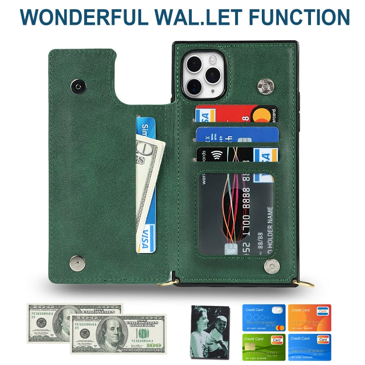 For iPhone 12 Pro Max Cross-body Square Double Buckle Flip Card Bag TPU+PU Case with Card Slots & Wallet & Photo & Strap