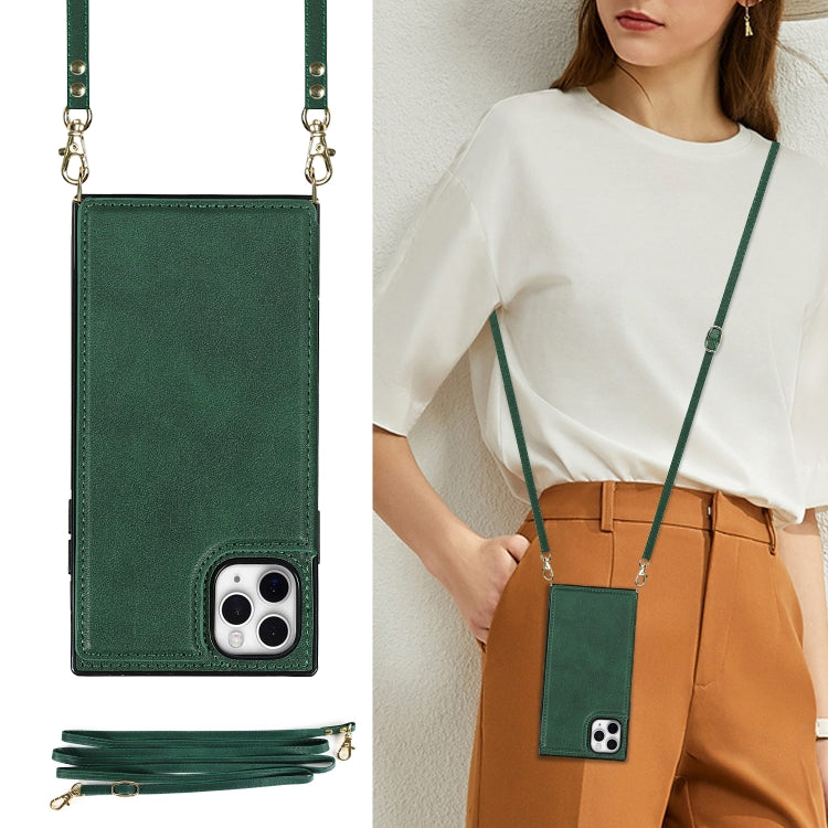 For iPhone 12 Pro Max Cross-body Square Double Buckle Flip Card Bag TPU+PU Case with Card Slots & Wallet & Photo & Strap
