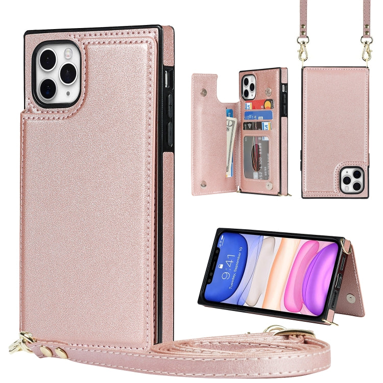 For iPhone 12 Pro Max Cross-body Square Double Buckle Flip Card Bag TPU+PU Case with Card Slots & Wallet & Photo & Strap