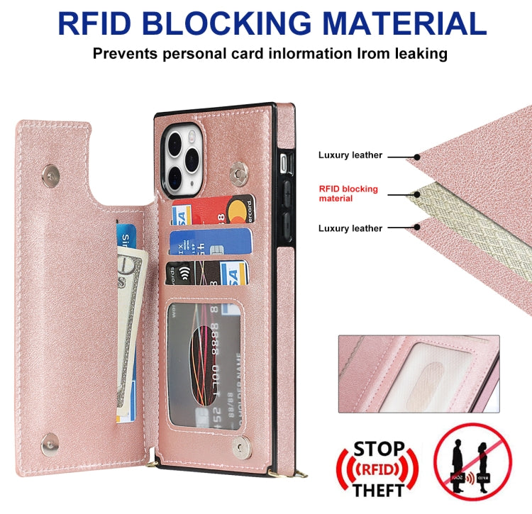 For iPhone 12 Pro Max Cross-body Square Double Buckle Flip Card Bag TPU+PU Case with Card Slots & Wallet & Photo & Strap