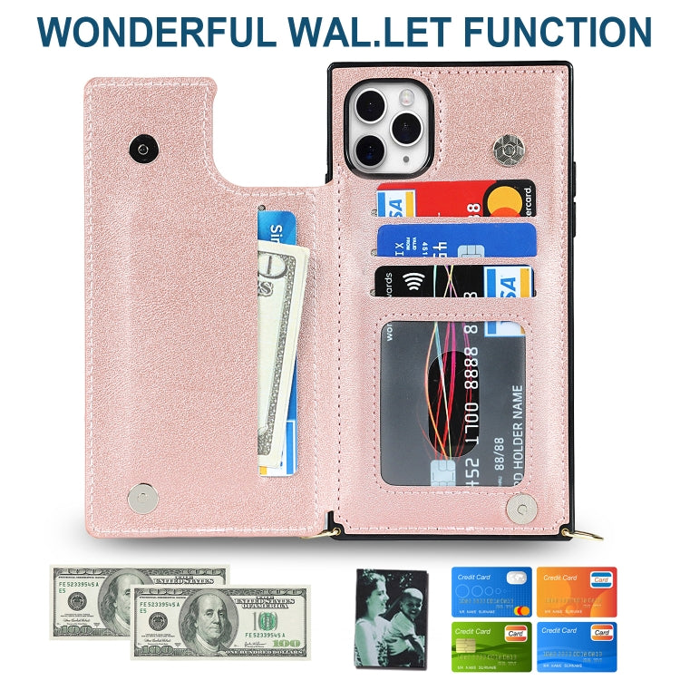 For iPhone 12 Pro Max Cross-body Square Double Buckle Flip Card Bag TPU+PU Case with Card Slots & Wallet & Photo & Strap