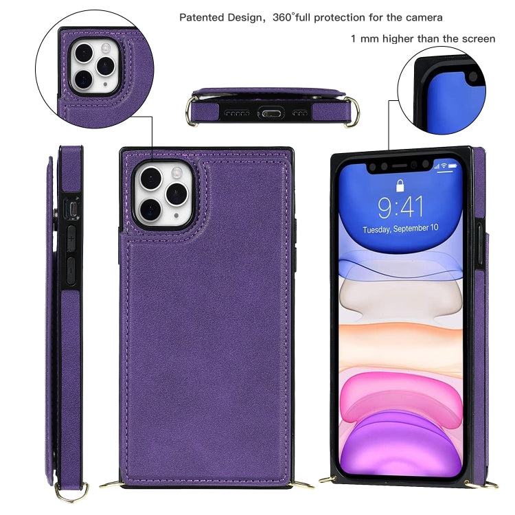For iPhone 12 Pro Max Cross-body Square Double Buckle Flip Card Bag TPU+PU Case with Card Slots & Wallet & Photo & Strap