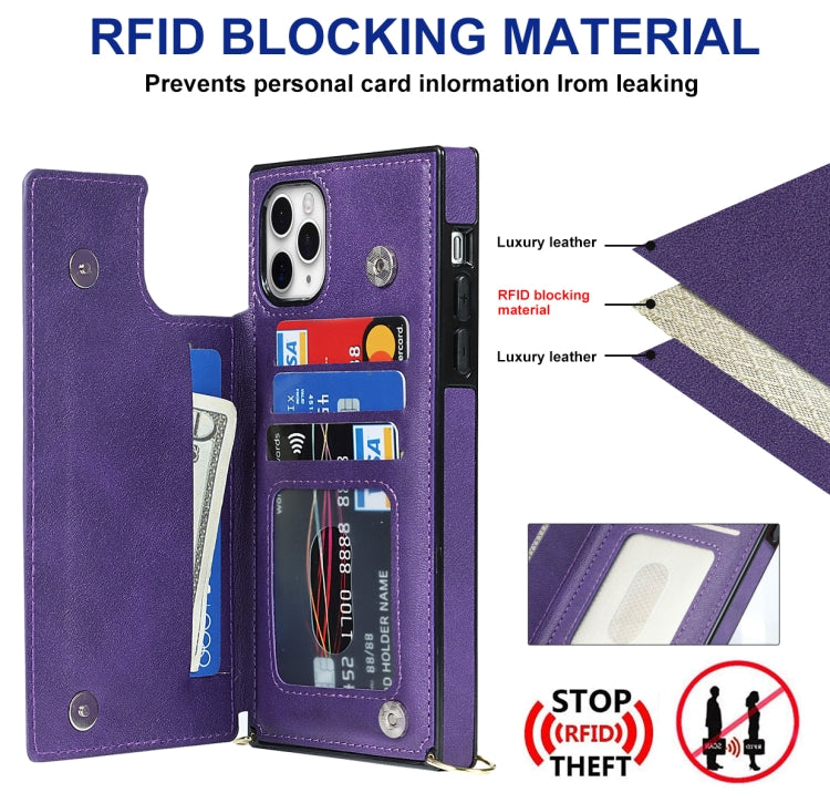 For iPhone 12 Pro Max Cross-body Square Double Buckle Flip Card Bag TPU+PU Case with Card Slots & Wallet & Photo & Strap