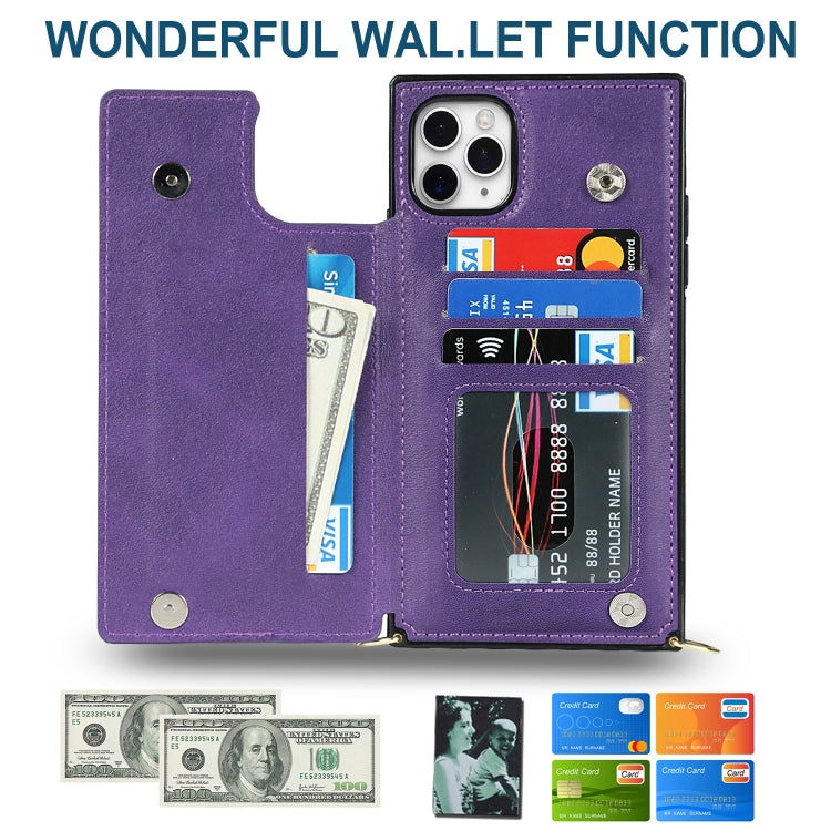 For iPhone 12 Pro Max Cross-body Square Double Buckle Flip Card Bag TPU+PU Case with Card Slots & Wallet & Photo & Strap