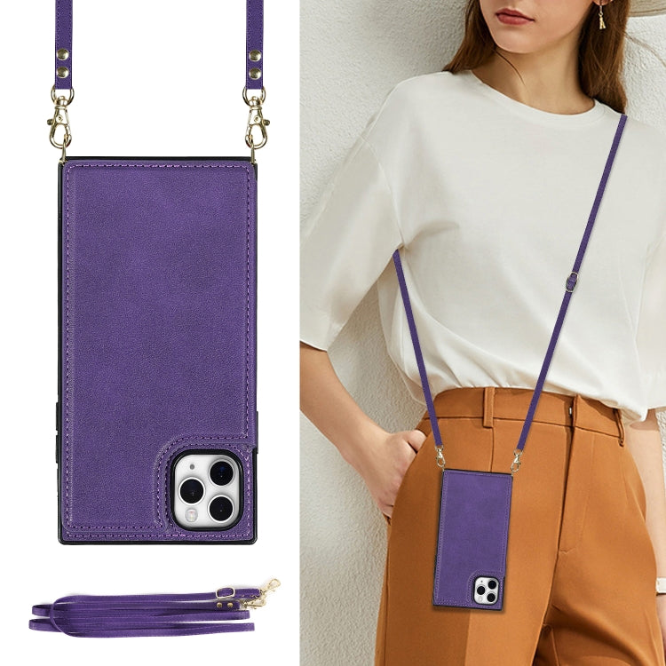 For iPhone 12 Pro Max Cross-body Square Double Buckle Flip Card Bag TPU+PU Case with Card Slots & Wallet & Photo & Strap