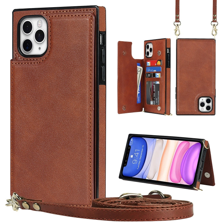 For iPhone 12 Pro Max Cross-body Square Double Buckle Flip Card Bag TPU+PU Case with Card Slots & Wallet & Photo & Strap