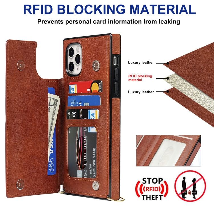 For iPhone 12 Pro Max Cross-body Square Double Buckle Flip Card Bag TPU+PU Case with Card Slots & Wallet & Photo & Strap