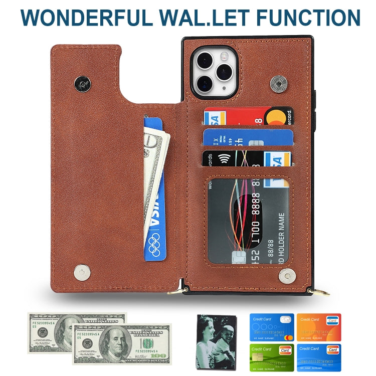 For iPhone 12 Pro Max Cross-body Square Double Buckle Flip Card Bag TPU+PU Case with Card Slots & Wallet & Photo & Strap