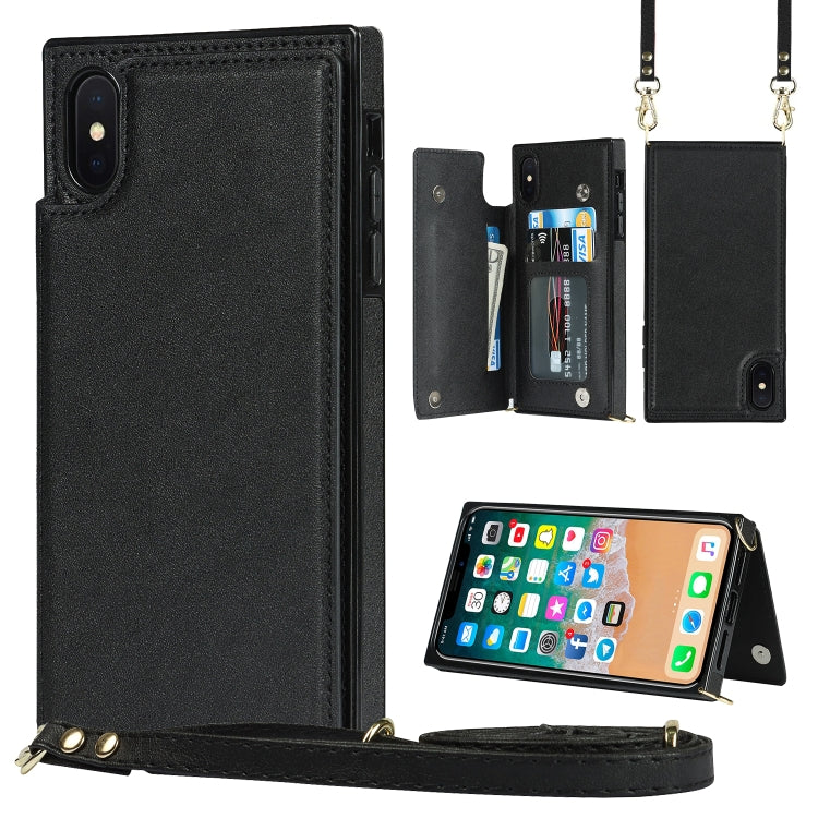 For iPhone X / XS Cross-body Square Double Buckle Flip Card Bag TPU+PU Case with Card Slots & Wallet & Photo & Strap