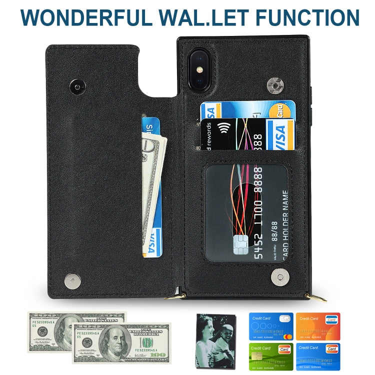 For iPhone X / XS Cross-body Square Double Buckle Flip Card Bag TPU+PU Case with Card Slots & Wallet & Photo & Strap