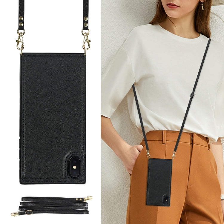 For iPhone X / XS Cross-body Square Double Buckle Flip Card Bag TPU+PU Case with Card Slots & Wallet & Photo & Strap