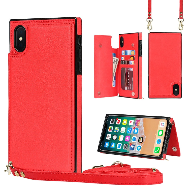 For iPhone X / XS Cross-body Square Double Buckle Flip Card Bag TPU+PU Case with Card Slots & Wallet & Photo & Strap