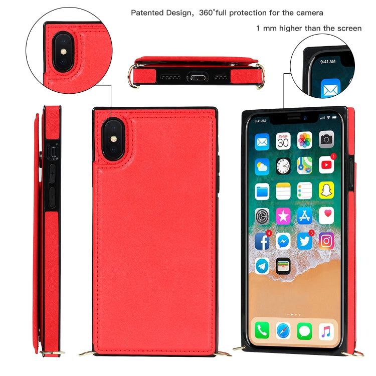For iPhone X / XS Cross-body Square Double Buckle Flip Card Bag TPU+PU Case with Card Slots & Wallet & Photo & Strap