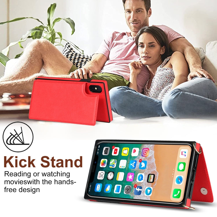 For iPhone X / XS Cross-body Square Double Buckle Flip Card Bag TPU+PU Case with Card Slots & Wallet & Photo & Strap
