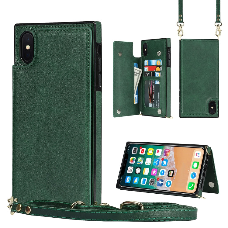 For iPhone X / XS Cross-body Square Double Buckle Flip Card Bag TPU+PU Case with Card Slots & Wallet & Photo & Strap