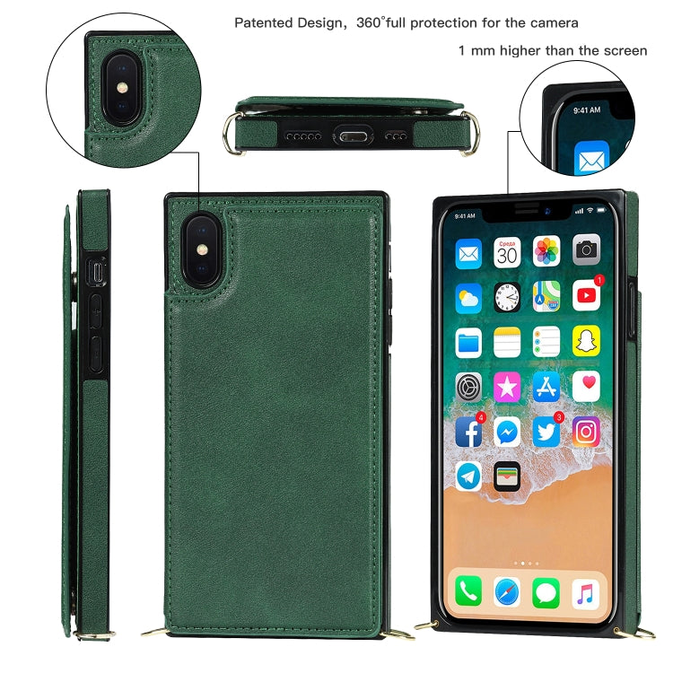 For iPhone X / XS Cross-body Square Double Buckle Flip Card Bag TPU+PU Case with Card Slots & Wallet & Photo & Strap