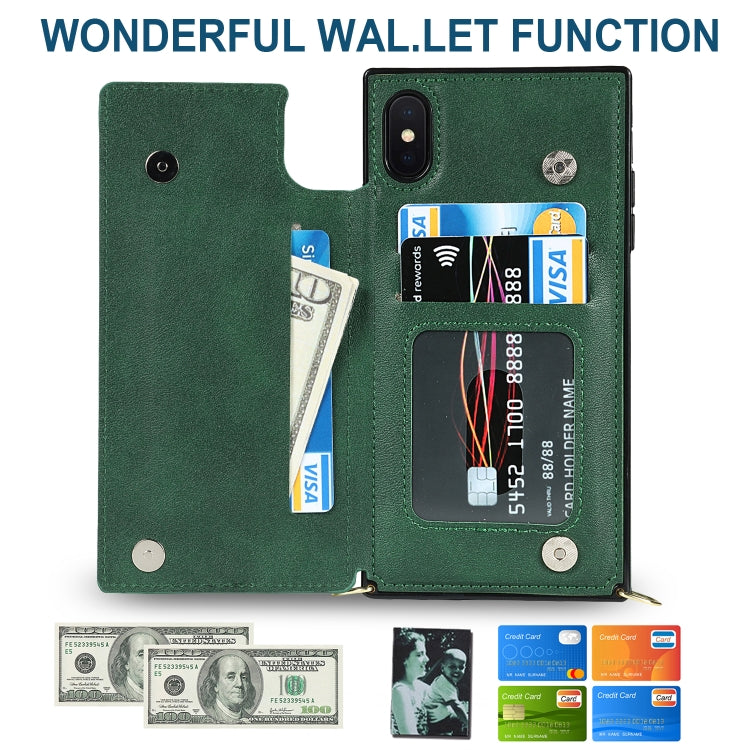 For iPhone X / XS Cross-body Square Double Buckle Flip Card Bag TPU+PU Case with Card Slots & Wallet & Photo & Strap