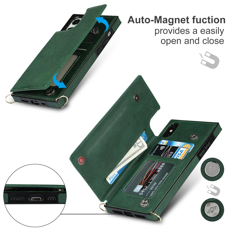 For iPhone X / XS Cross-body Square Double Buckle Flip Card Bag TPU+PU Case with Card Slots & Wallet & Photo & Strap