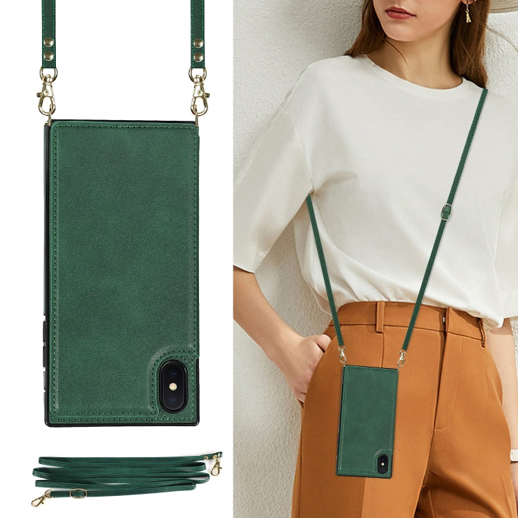 For iPhone X / XS Cross-body Square Double Buckle Flip Card Bag TPU+PU Case with Card Slots & Wallet & Photo & Strap