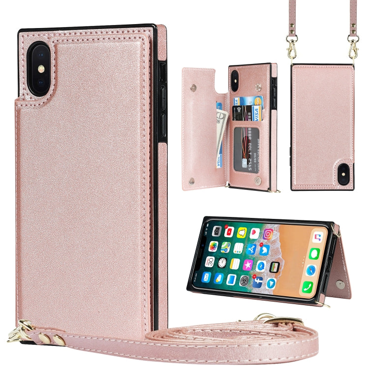 For iPhone X / XS Cross-body Square Double Buckle Flip Card Bag TPU+PU Case with Card Slots & Wallet & Photo & Strap
