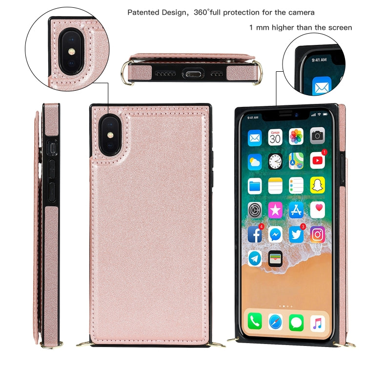 For iPhone X / XS Cross-body Square Double Buckle Flip Card Bag TPU+PU Case with Card Slots & Wallet & Photo & Strap