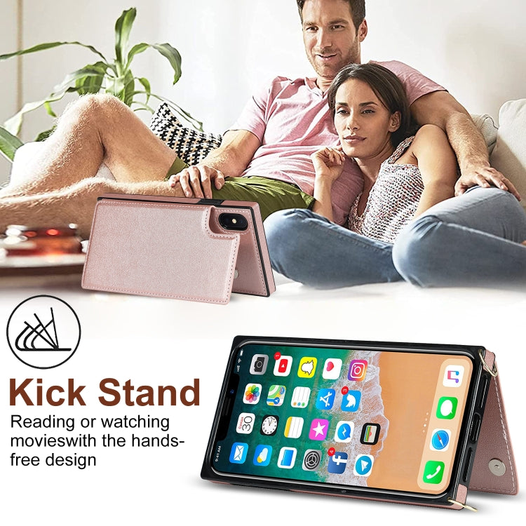 For iPhone X / XS Cross-body Square Double Buckle Flip Card Bag TPU+PU Case with Card Slots & Wallet & Photo & Strap