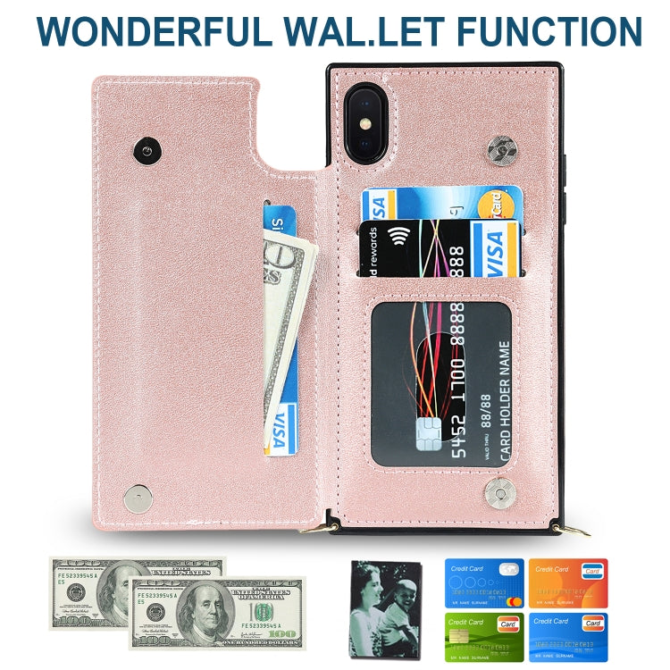 For iPhone X / XS Cross-body Square Double Buckle Flip Card Bag TPU+PU Case with Card Slots & Wallet & Photo & Strap