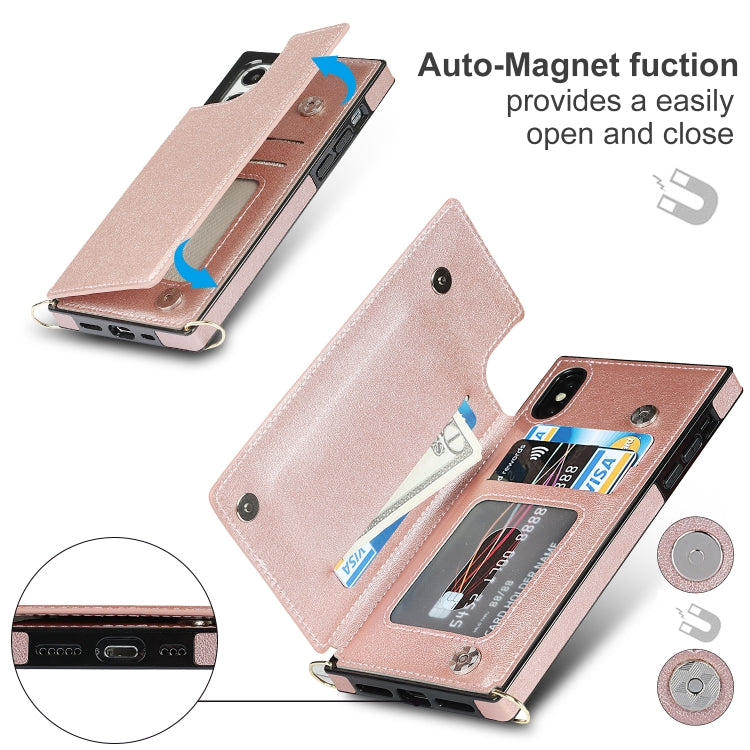 For iPhone X / XS Cross-body Square Double Buckle Flip Card Bag TPU+PU Case with Card Slots & Wallet & Photo & Strap