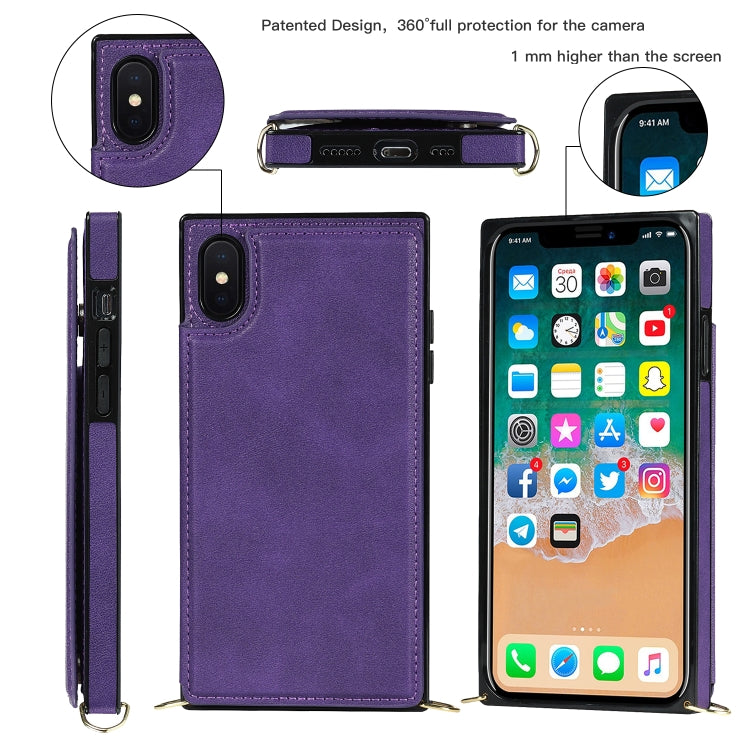 For iPhone X / XS Cross-body Square Double Buckle Flip Card Bag TPU+PU Case with Card Slots & Wallet & Photo & Strap