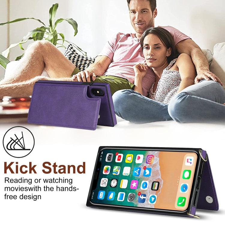 For iPhone X / XS Cross-body Square Double Buckle Flip Card Bag TPU+PU Case with Card Slots & Wallet & Photo & Strap