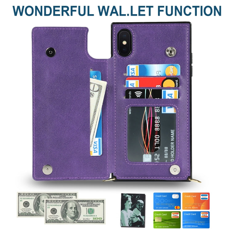 For iPhone X / XS Cross-body Square Double Buckle Flip Card Bag TPU+PU Case with Card Slots & Wallet & Photo & Strap