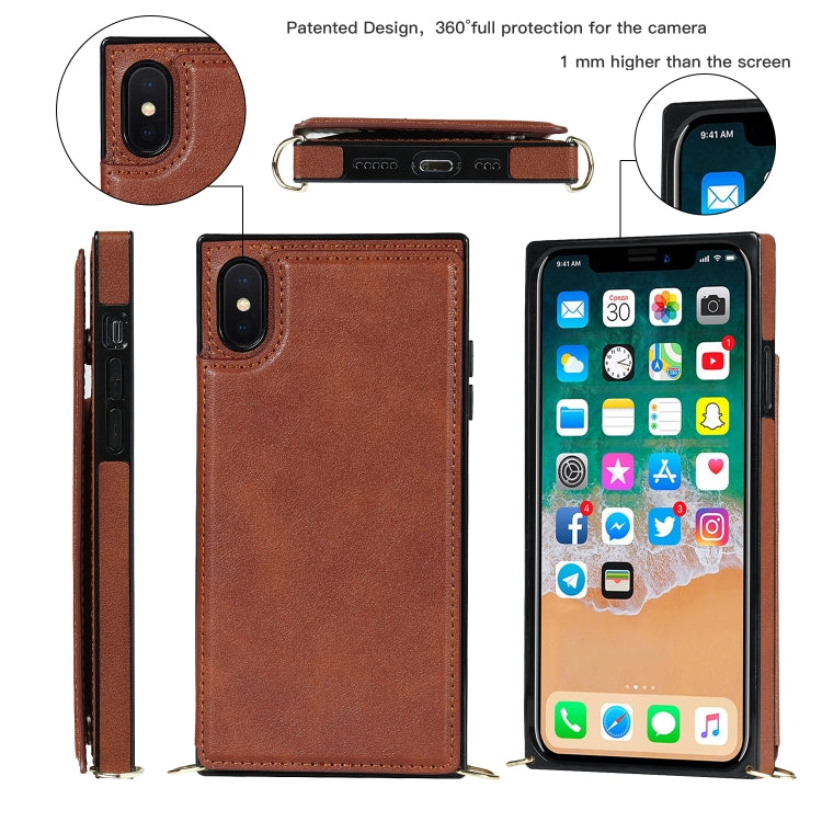 For iPhone X / XS Cross-body Square Double Buckle Flip Card Bag TPU+PU Case with Card Slots & Wallet & Photo & Strap