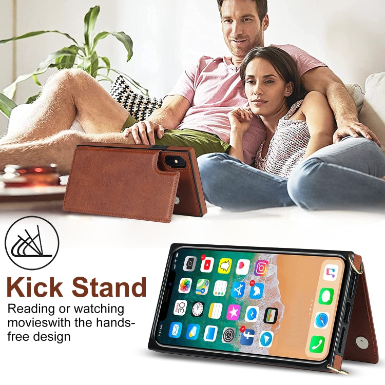 For iPhone X / XS Cross-body Square Double Buckle Flip Card Bag TPU+PU Case with Card Slots & Wallet & Photo & Strap