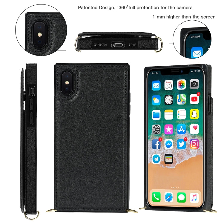 For iPhone XS Max Cross-body Square Double Buckle Flip Card Bag TPU+PU Case with Card Slots & Wallet & Photo & Strap