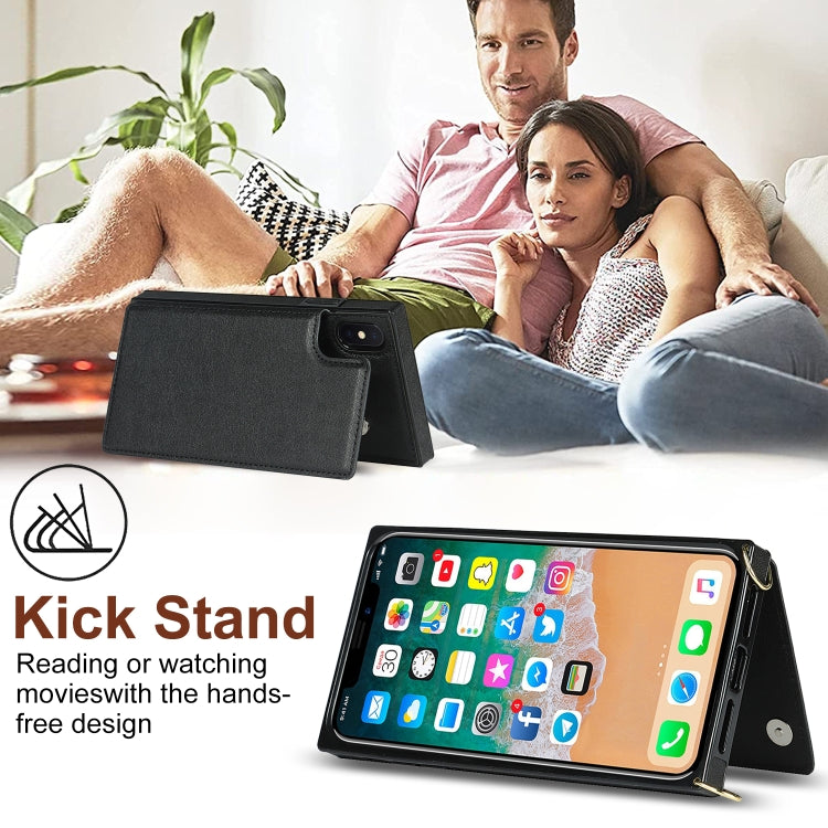 For iPhone XS Max Cross-body Square Double Buckle Flip Card Bag TPU+PU Case with Card Slots & Wallet & Photo & Strap