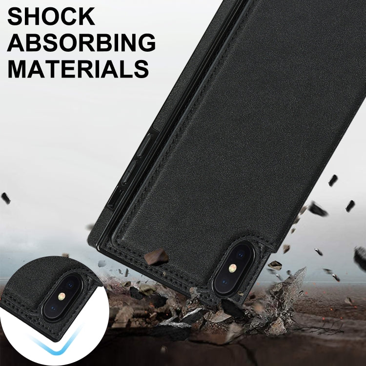 For iPhone XS Max Cross-body Square Double Buckle Flip Card Bag TPU+PU Case with Card Slots & Wallet & Photo & Strap