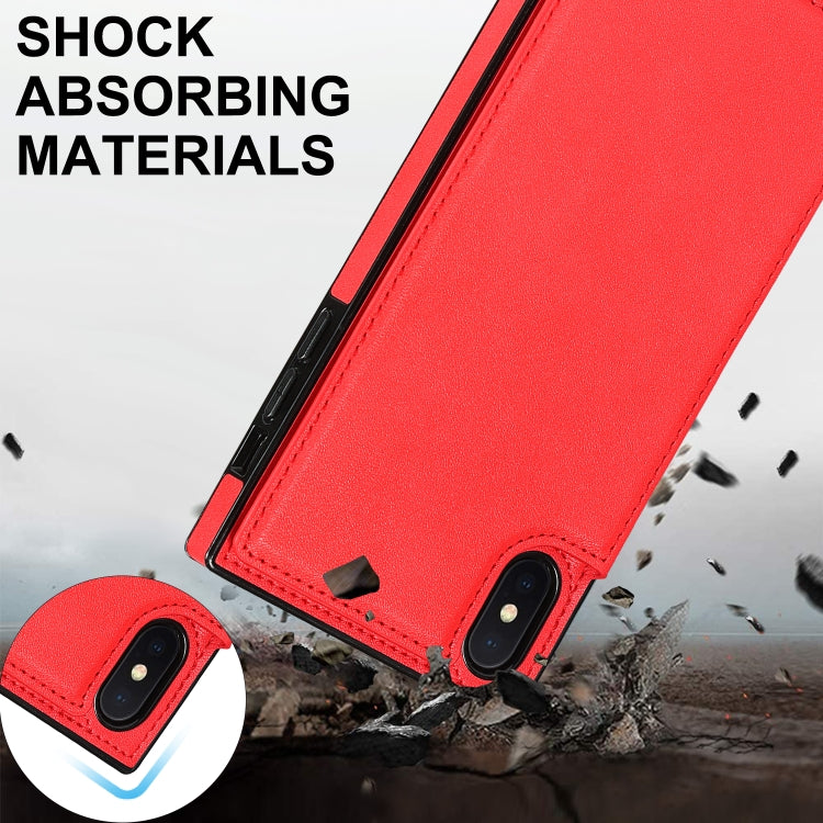 For iPhone XS Max Cross-body Square Double Buckle Flip Card Bag TPU+PU Case with Card Slots & Wallet & Photo & Strap