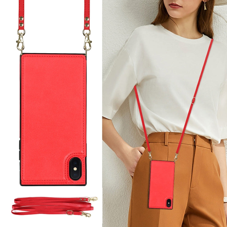 For iPhone XS Max Cross-body Square Double Buckle Flip Card Bag TPU+PU Case with Card Slots & Wallet & Photo & Strap