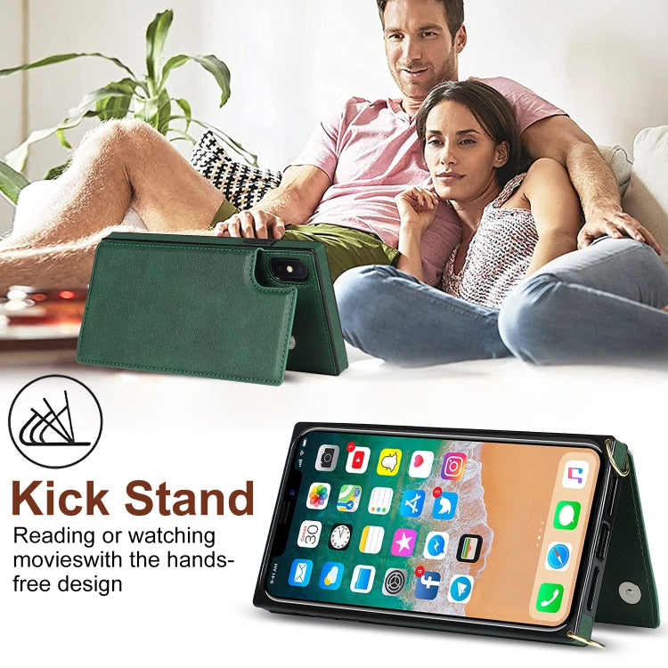 For iPhone XS Max Cross-body Square Double Buckle Flip Card Bag TPU+PU Case with Card Slots & Wallet & Photo & Strap