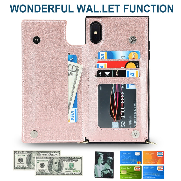 For iPhone XS Max Cross-body Square Double Buckle Flip Card Bag TPU+PU Case with Card Slots & Wallet & Photo & Strap