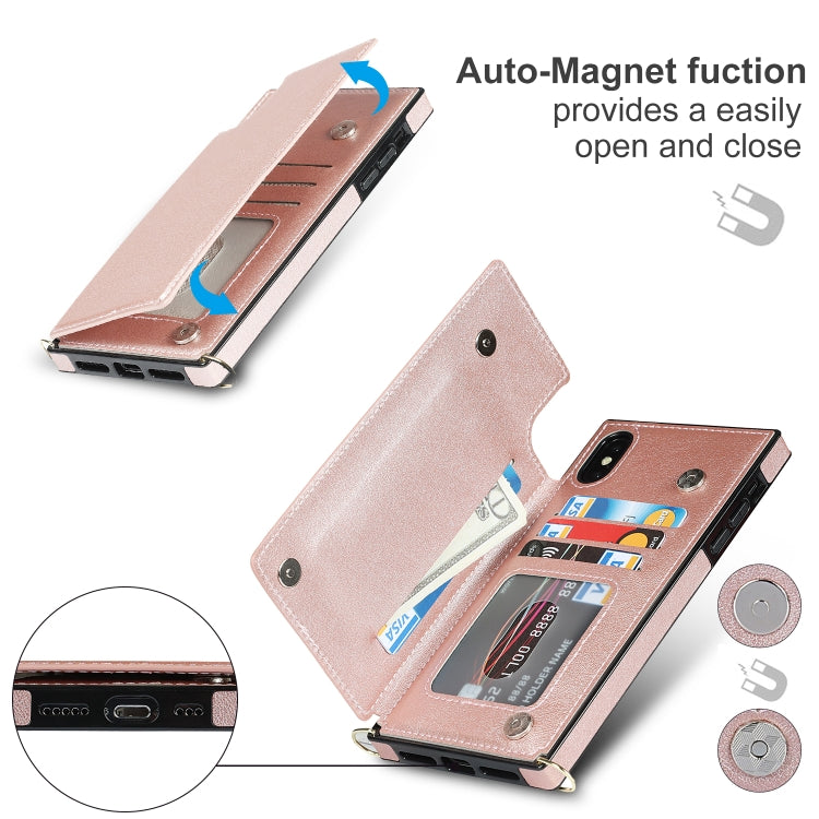 For iPhone XS Max Cross-body Square Double Buckle Flip Card Bag TPU+PU Case with Card Slots & Wallet & Photo & Strap