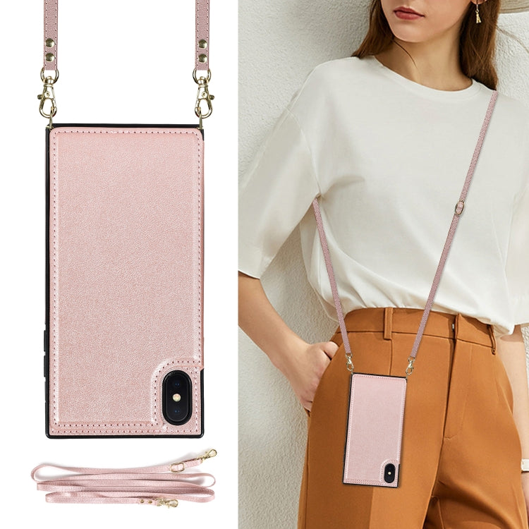 For iPhone XS Max Cross-body Square Double Buckle Flip Card Bag TPU+PU Case with Card Slots & Wallet & Photo & Strap