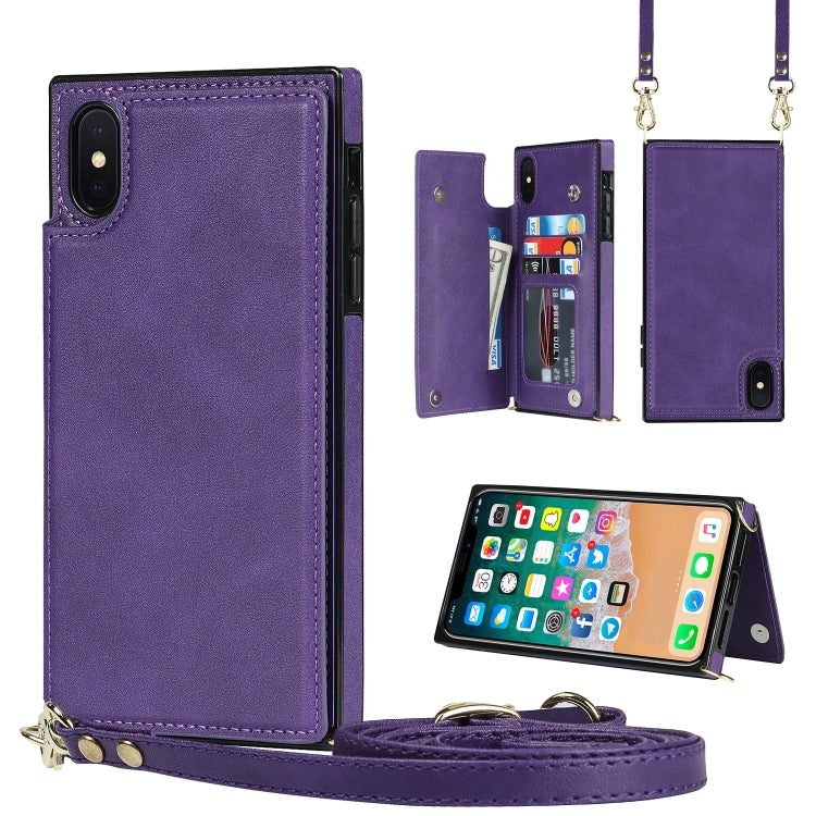 For iPhone XS Max Cross-body Square Double Buckle Flip Card Bag TPU+PU Case with Card Slots & Wallet & Photo & Strap