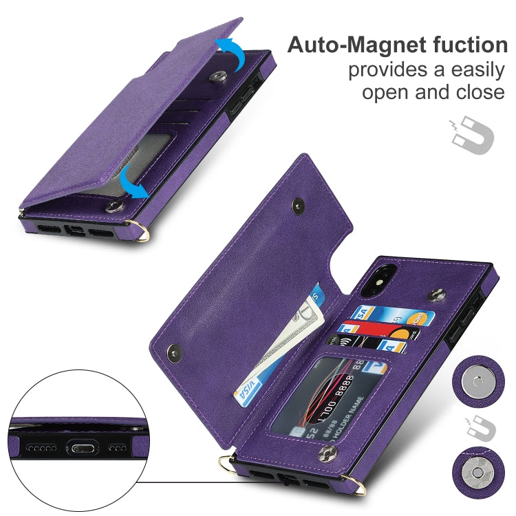 For iPhone XS Max Cross-body Square Double Buckle Flip Card Bag TPU+PU Case with Card Slots & Wallet & Photo & Strap